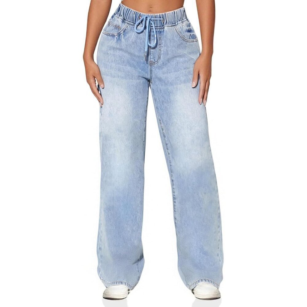 Women's Wide Leg Jeans Lightweight Cotton Size Large Casual Stylish